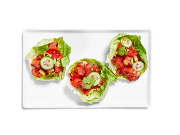 Grilled watermelon lettuce cups