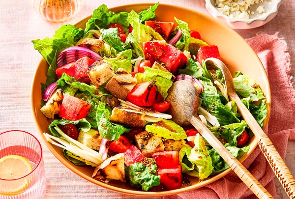 Grilled watermelon panzanella