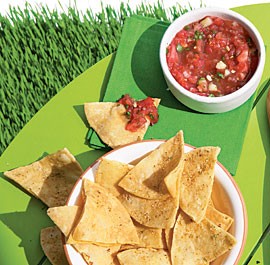 Grilled watermelon salsa with spicy lime tortilla chips