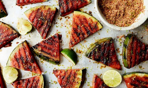 Grilled watermelon with lime and spice