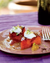 Grilled watermelon with yogurt