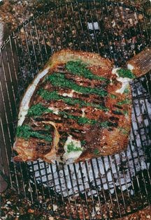 Grilled whole turbot with coriander sauce