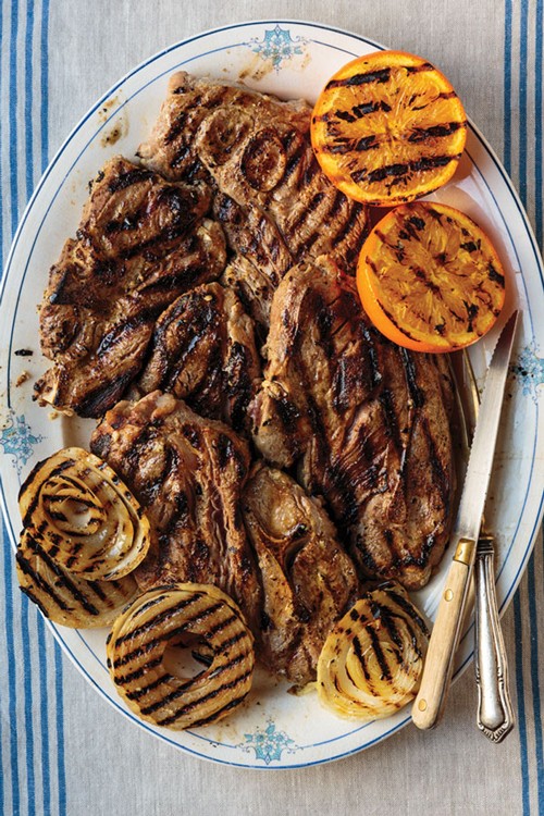 Grilled yogurt marinated lamb shoulder chops
