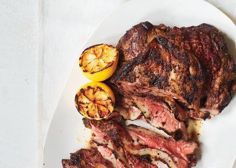 Grilled yogurt-marinated leg of lamb