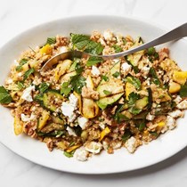 Grilled zucchini and bulgur salad with feta and preserved-lemon dressing
