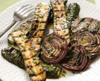 Grilled zucchini and red onion with lemon-basil dressing