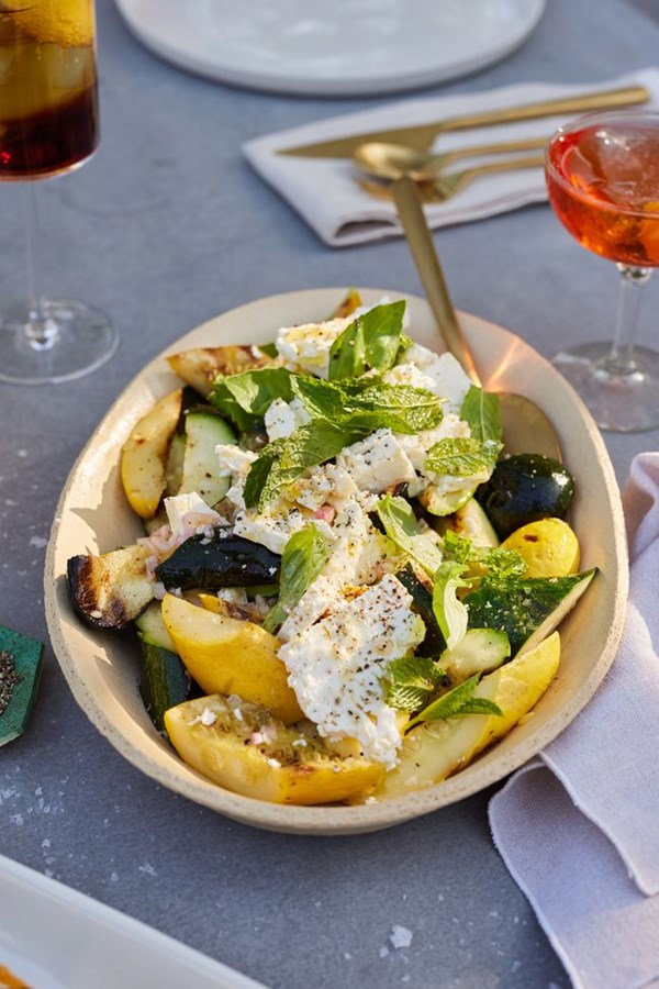 Grilled zucchini and yellow squash with Champagne vinaigrette