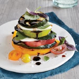 Grilled zucchini Caprese stacks
