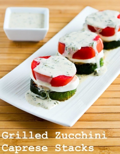 Grilled zucchini Caprese stacks with basil vinaigrette
