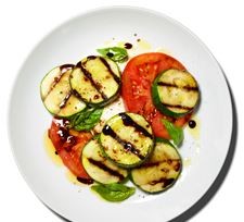 Grilled zucchini, fresh tomatoes, and mozzarella