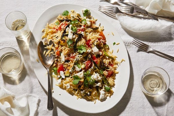 Grilled zucchini orzo