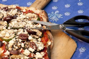Grilled zucchini pizza with feta and olives