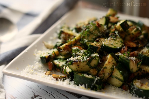 Grilled zucchini salad with sea salt and lemon zest