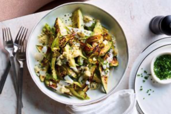 Grilled zucchini with blue cheese ranch dressing [James Cole Bowen]
