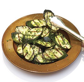 Grilled zucchini with chive oil