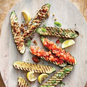 Grilled zucchini with herb butter
