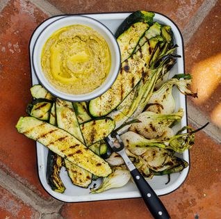 Grilled zucchini with pumpkin seed chutney