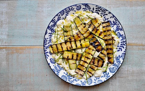 Grilled zucchini with stracciatella