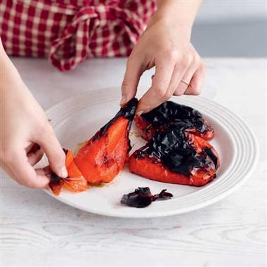 Grilling and peeling peppers