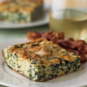 Grits soufflé with greens and sweet onion