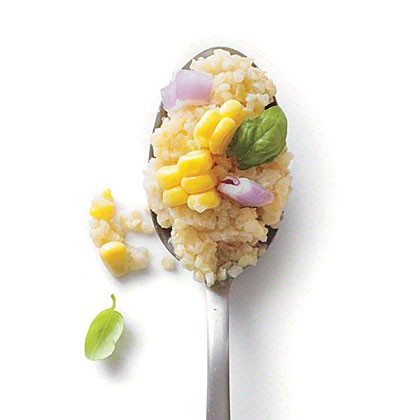 Grits-style bulgur with corn-basil relish