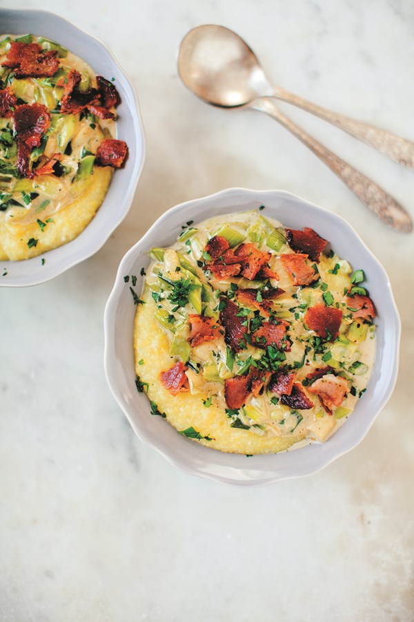 Grits with scallions and bacon