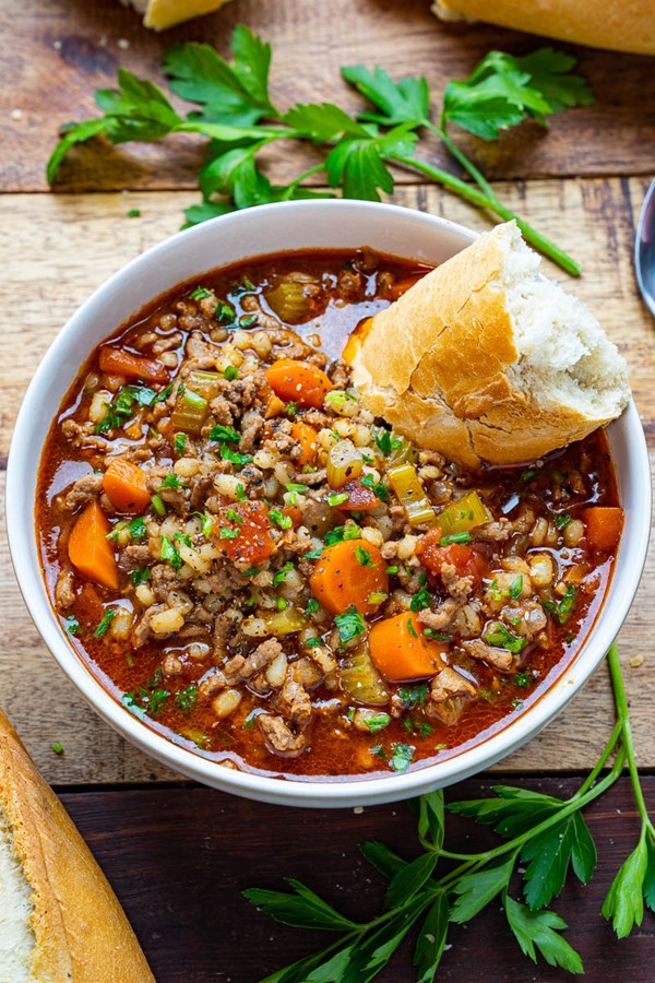 Ground beef and barley soup