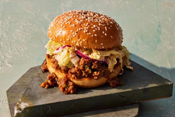 Ground beef bulgogi sloppy Joes with fiery napa slaw