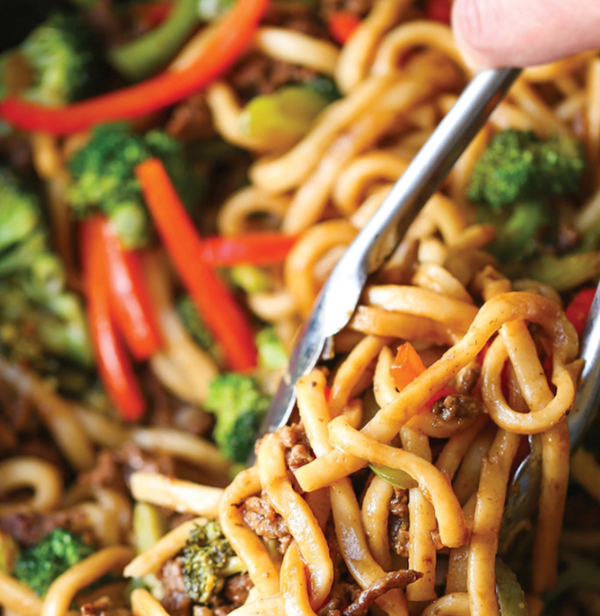 Ground beef noodle stir fry