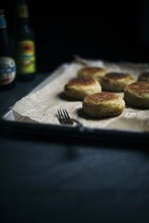 Ground lamb and potato “chops” with sambal oelek