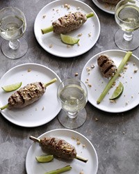 Ground pork satay on lemongrass skewers