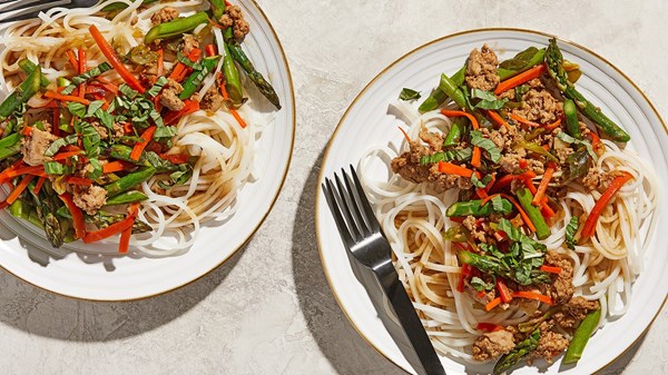 Ground turkey, asparagus and basil stir-fry