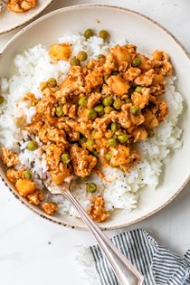 Ground turkey with potatoes and spring peas