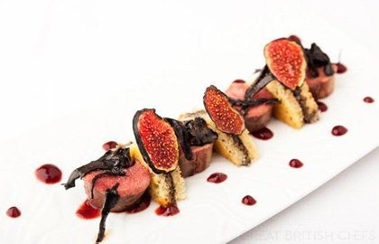 Grouse, fried brioche and fig purée