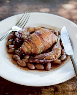 Grouse in pancetta with coco beans
