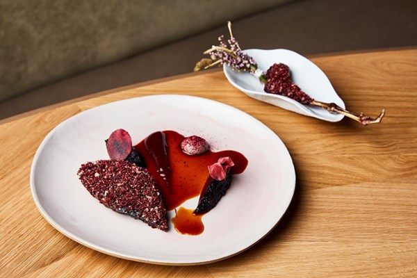 Grouse with beetroot, blueberries and foie gras
