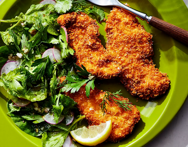 Grown-up chicken tenders with herb and radish salad