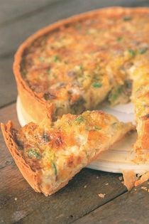 Gruyère cheese, leek and mushroom flan