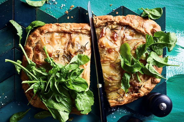 Gruyere, potato, caramelised onion and rocket tart