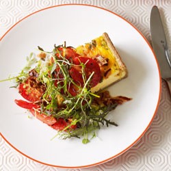 Gruyère tart with tomato salad and bacon vinaigrette