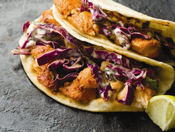 Guajillo-chile fish tacos with cabbage slaw