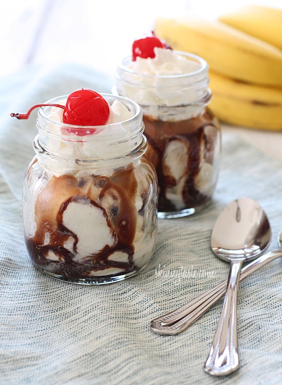 Guiltless banana split in a jar