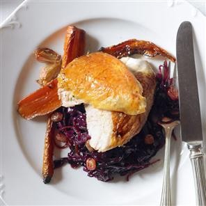 Guinea fowl and red cabbage