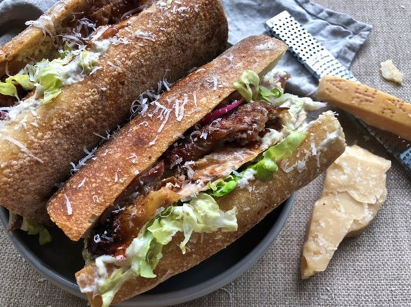 Guinea fowl Caesar baguette