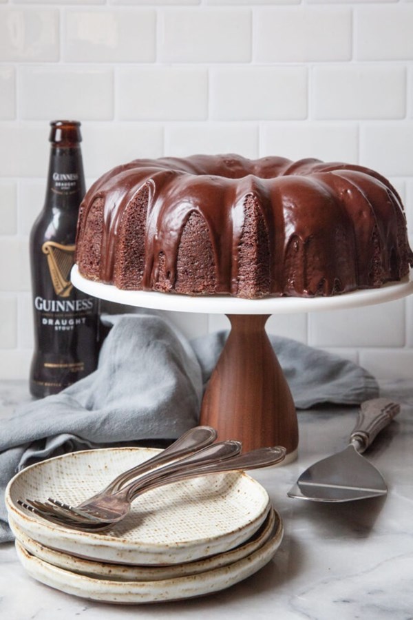 Guinness chocolate bundt cake with Irish whiskey ganache glaze