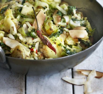 Gujarati cabbage with coconut and potato