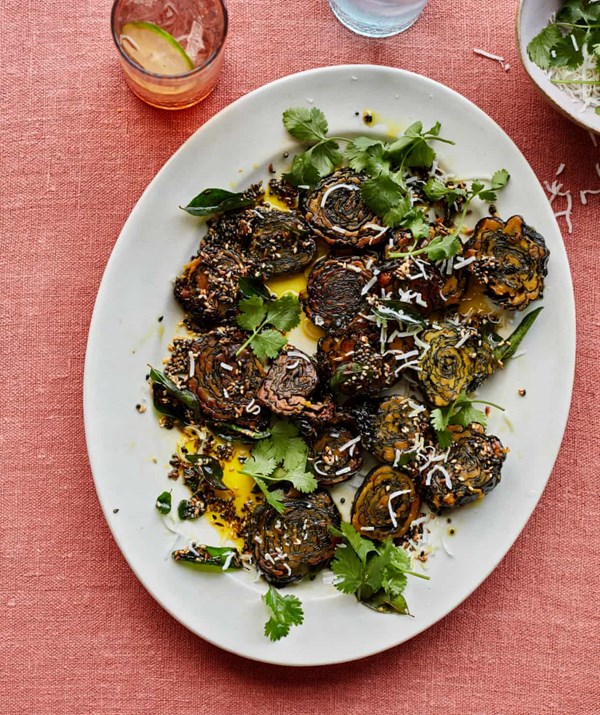 Gujarati-style cavolo nero and gram flour rotolo