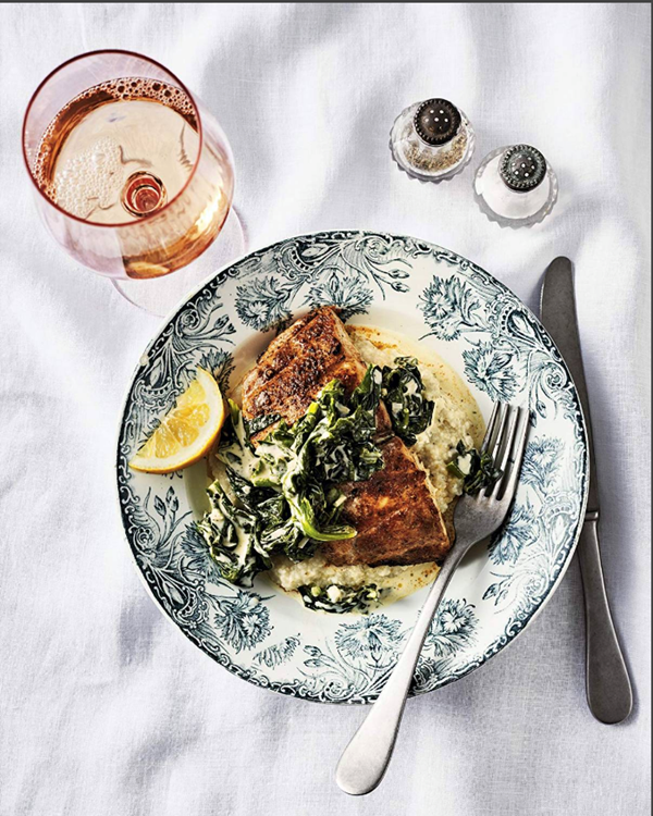 Gulf Coast grouper and grits with Florentine sauce