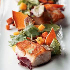 Gulf tilefish with roasted squash, pickled squash & pumpkin seed pesto