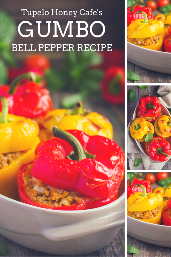 Gumbo bell peppers with corn, peas, spinach, and okra